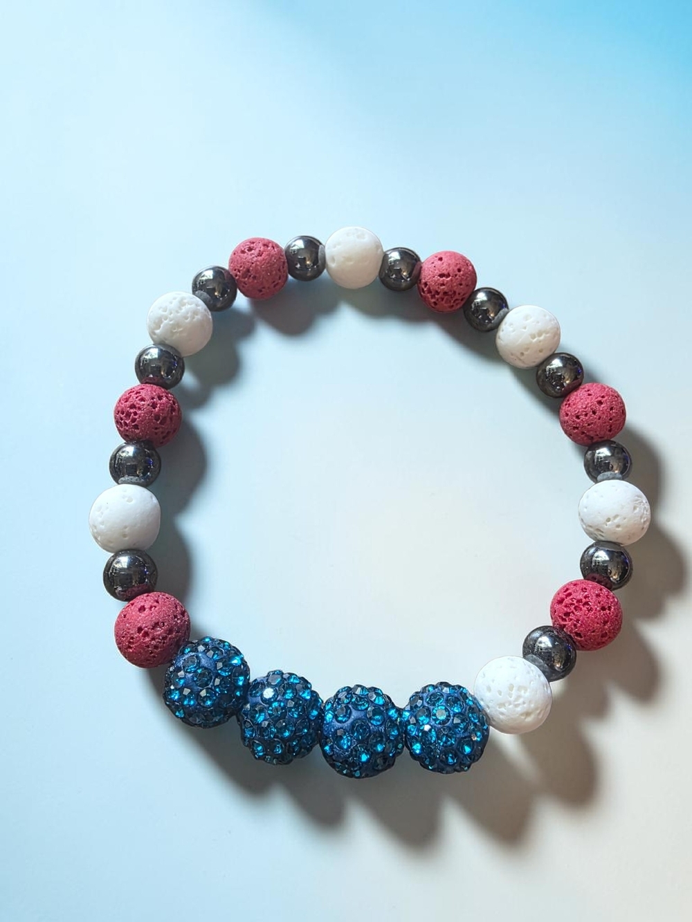 Styleandstone Red White Blue Lava Rock Patriotic Stretch Bracelet New